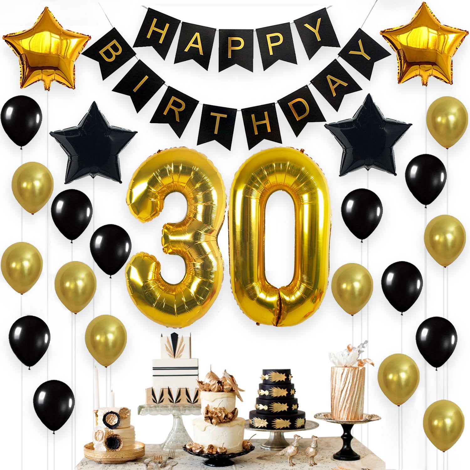 30th Birthday Party Decorations KIT Gold and Black