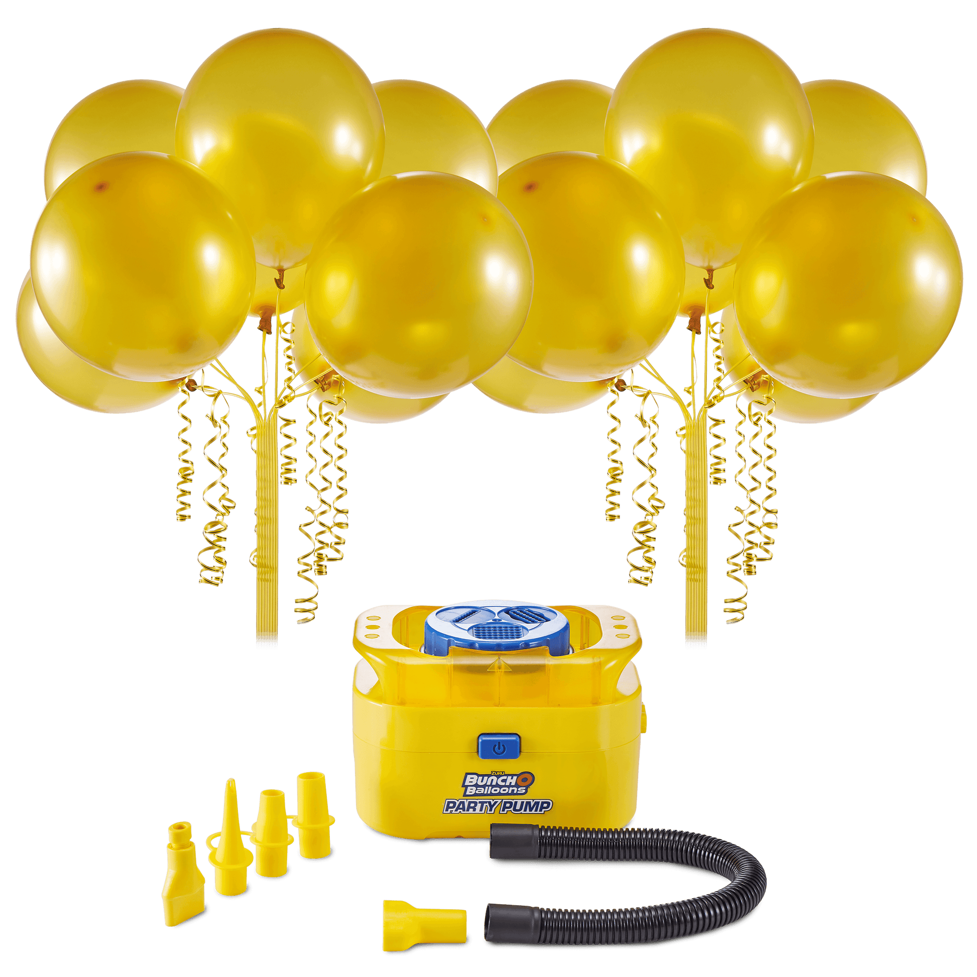 Portable Party Balloon Electric Air Pump Starter Pack, Includes 16ct 11in Self-Sealing Gold Latex Balloons