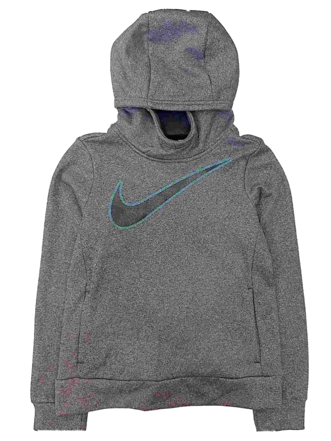 Nike Therma Girls Gray & Aqua Blue Hoodie Sweatshirt