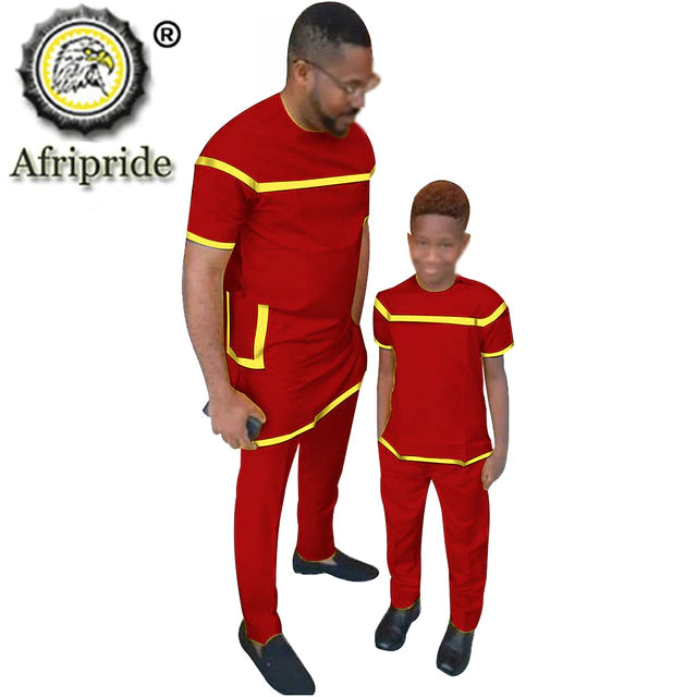 African Parent-Child Wax Print Ankara Short Sleeve 100% Cotton Dashiki Suit - slvhasitall