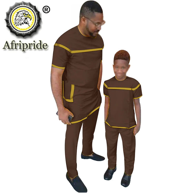 African Parent-Child Wax Print Ankara Short Sleeve 100% Cotton Dashiki Suit - slvhasitall