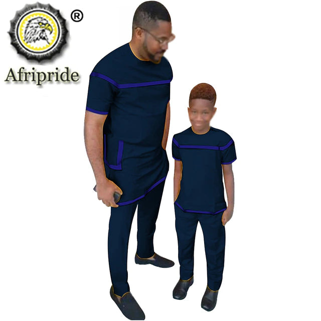 African Parent-Child Wax Print Ankara Short Sleeve 100% Cotton Dashiki Suit - slvhasitall