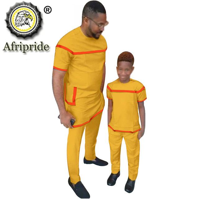 African Parent-Child Wax Print Ankara Short Sleeve 100% Cotton Dashiki Suit - slvhasitall