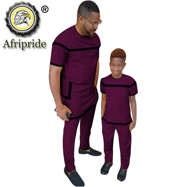 African Parent-Child Wax Print Ankara Short Sleeve 100% Cotton Dashiki Suit - slvhasitall