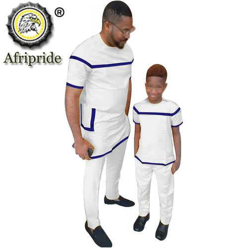 African Parent-Child Wax Print Ankara Short Sleeve 100% Cotton Dashiki Suit - slvhasitall