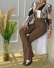 Load image into Gallery viewer, Women Trend Casual Leaf Print Buttoned Shirt &amp; High Waist Pants Set Office Wear - slvhasitall

