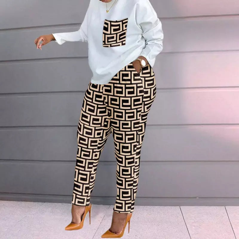 Ladies Jogger Printing Long Sleeve Loose T Shirt Trousers Women's