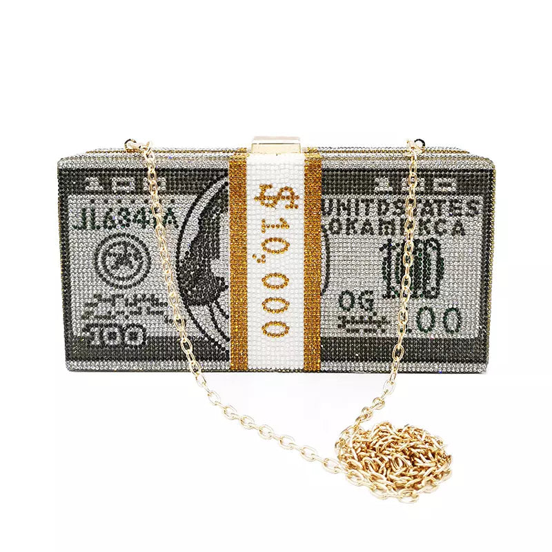 Diamond Rhinestone Bling Money Clutch Handbags