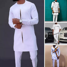 Load image into Gallery viewer, 2 Pieces Men Dashiki Long Sleeve Shirt White Trouser Set - slvhasitall
