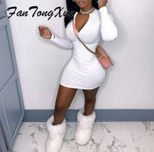 Load image into Gallery viewer, Fall Solid Sexy Long Sleeve Deep V Neck Mini Vintage Party Dresses XS /XL - slvhasitall
