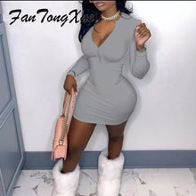 Load image into Gallery viewer, Fall Solid Sexy Long Sleeve Deep V Neck Mini Vintage Party Dresses XS /XL - slvhasitall
