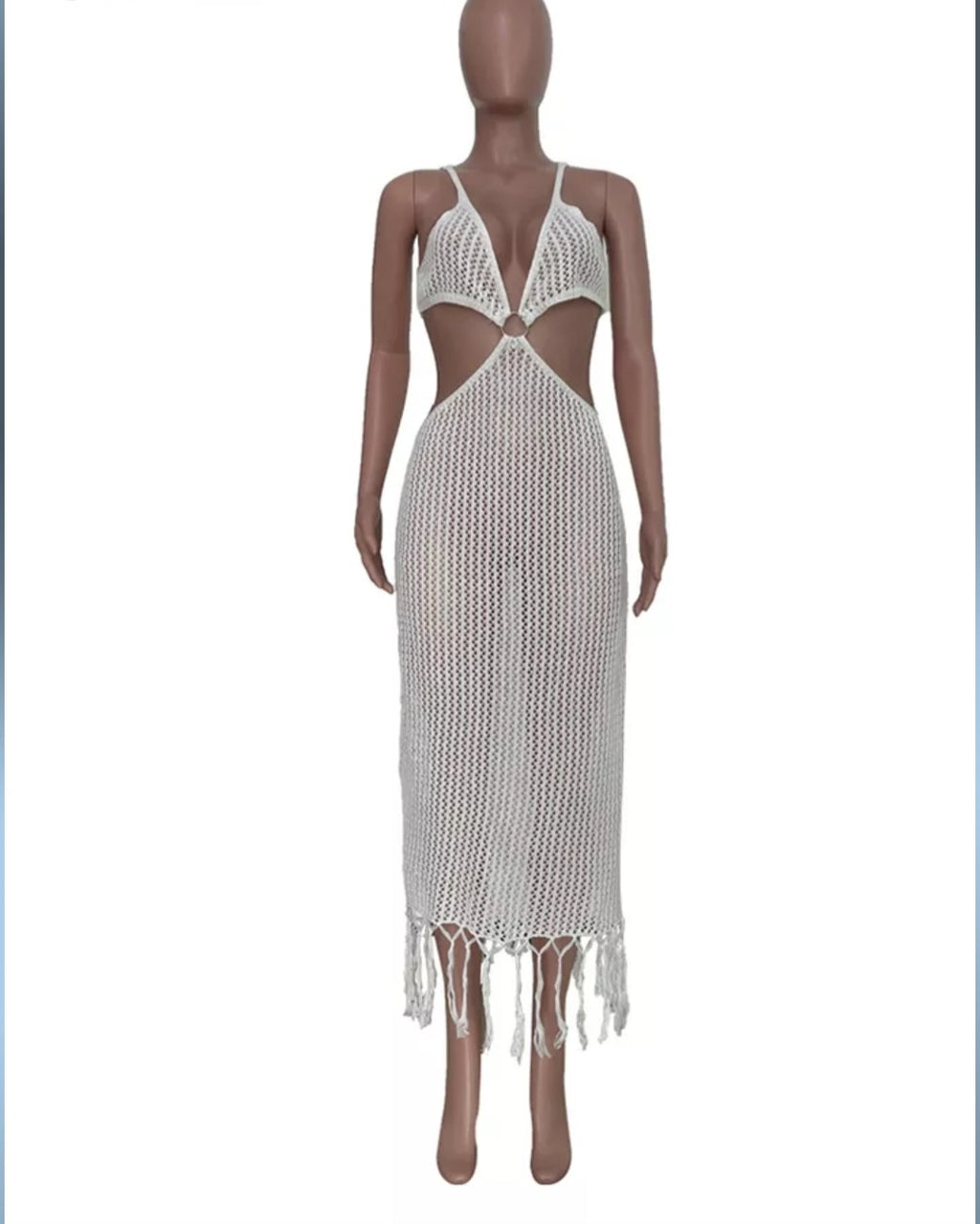 Summer Beach Fun Crochet Knitted Long Fishnet Tassel Fringe Trim Cover Up Sexy Swimwear Dress S/XXL - slvhasitall