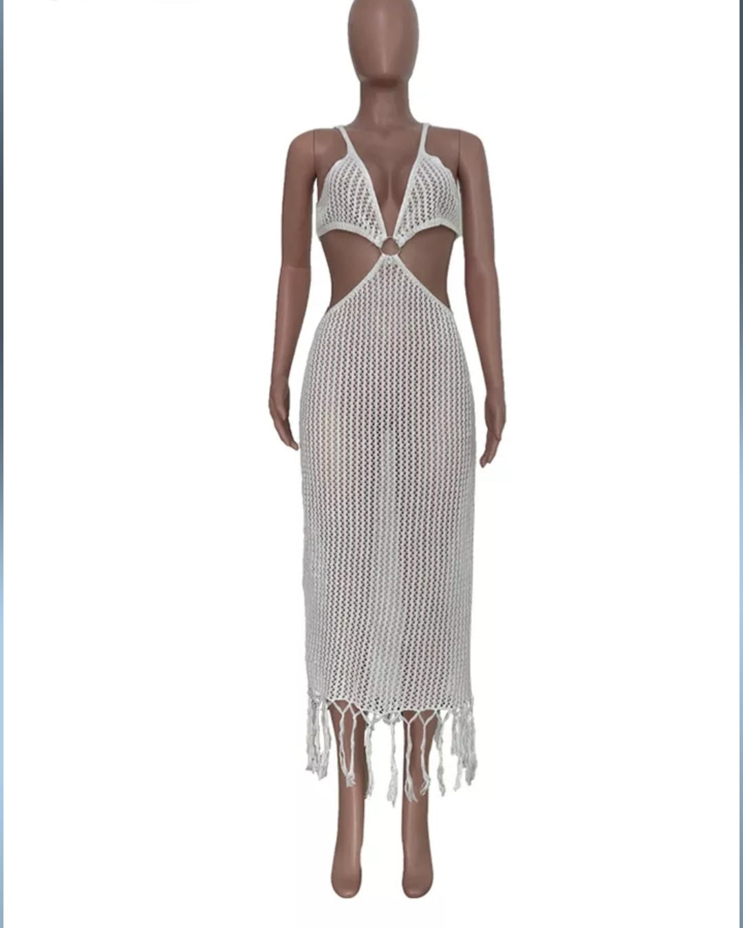 Summer Beach Fun Crochet Knitted Long Fishnet Tassel Fringe Trim Cover Up Sexy Swimwear Dress S/XXL - slvhasitall