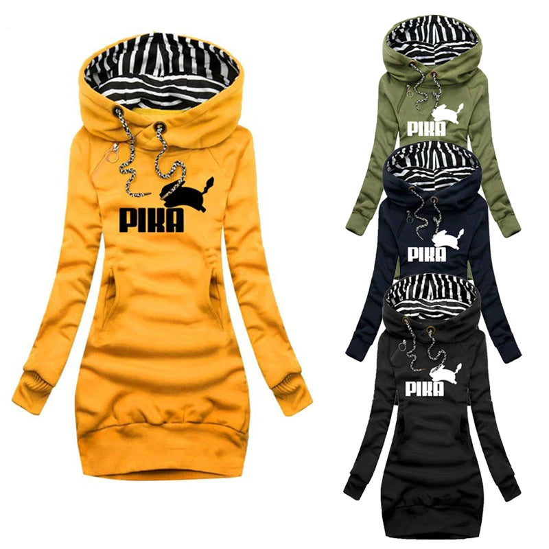 Women Casual Pika Hoodie Dress  W/ Pocket (Ladies Hoodie Dress) - slvhasitall