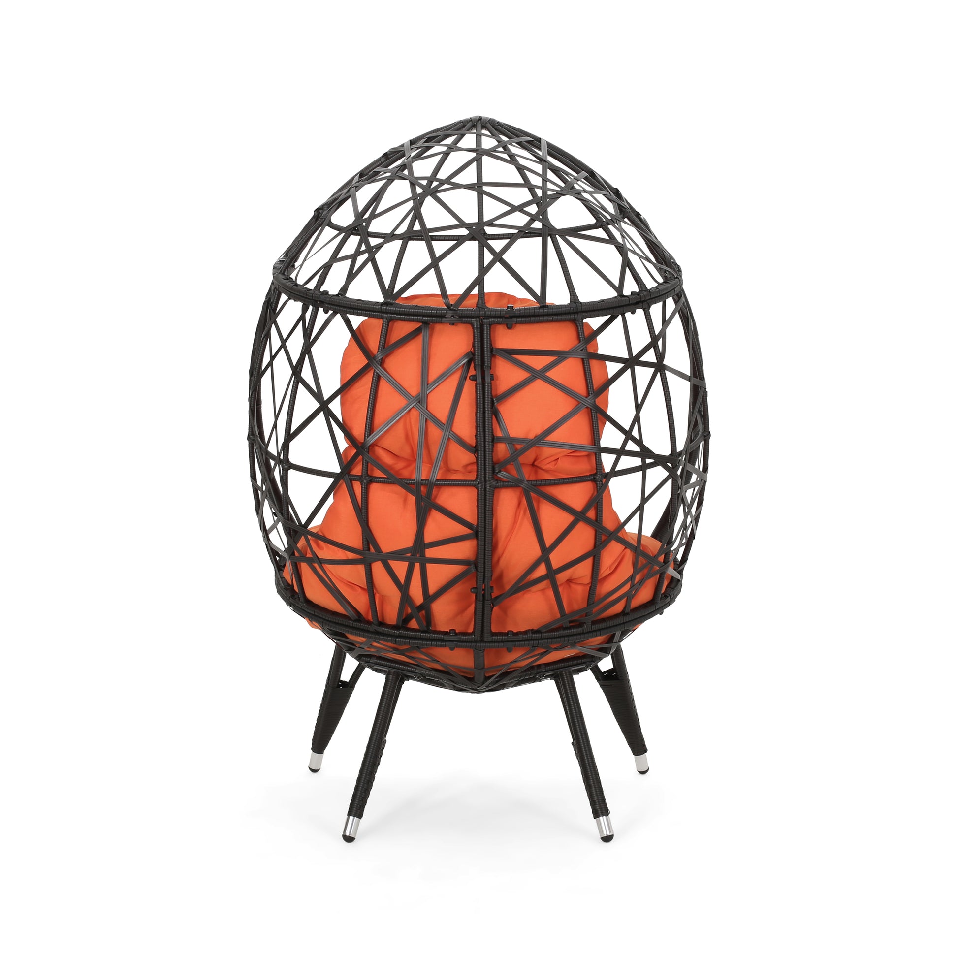 Kyahna Indoor Wicker Teardrop Chair with Cushion, Brown and Orange