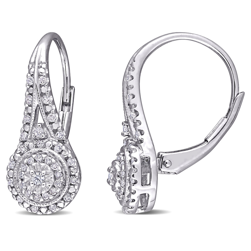 Miabella Women's 1/4 Carat T.W. Diamond Sterling Silver Double Halo Earrings