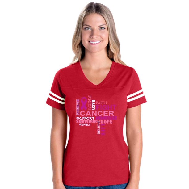 Womens Fight Breast Cancer Football V-Neck T-Shirt - slvhasitall