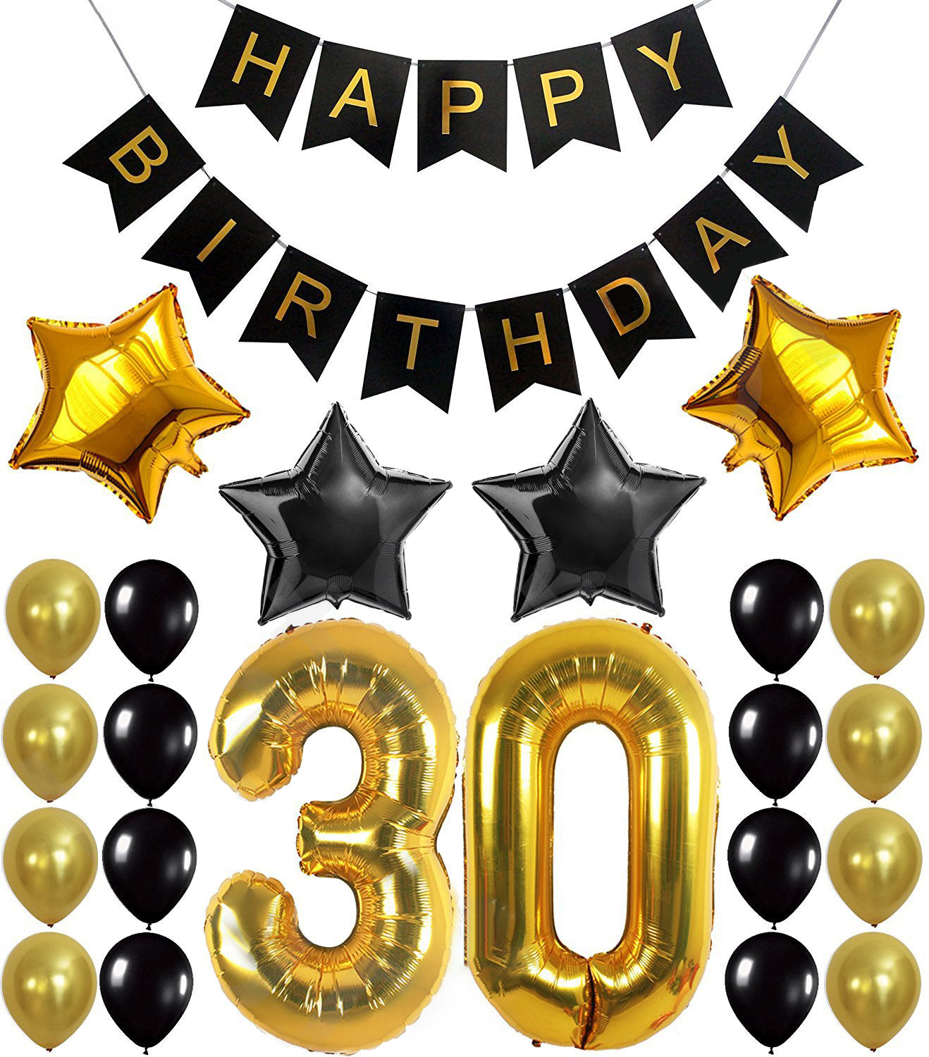 30th Birthday Party Decorations KIT Gold and Black