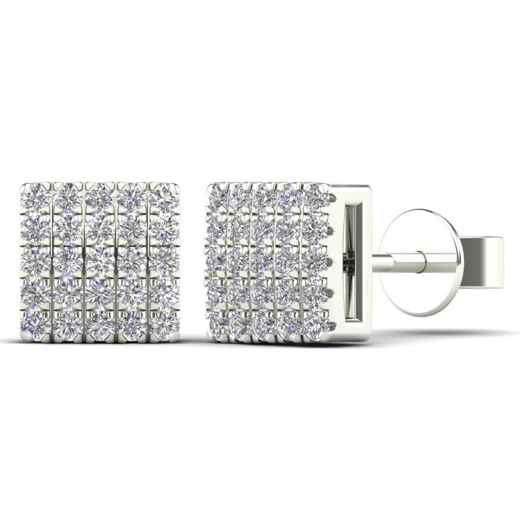 Anygolds 0.15ctw Diamond Men's Square Stud Ice Cube Earrings