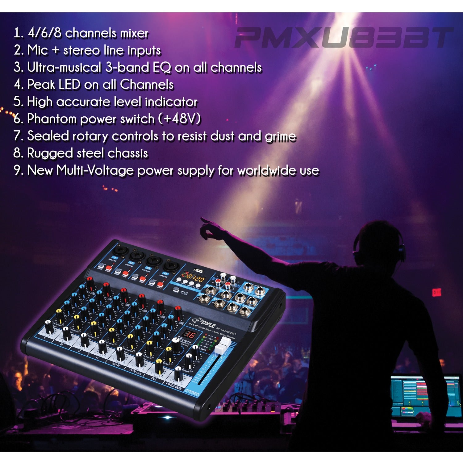 Pyle 8-Channel Bluetooth DJ Studio Mixer