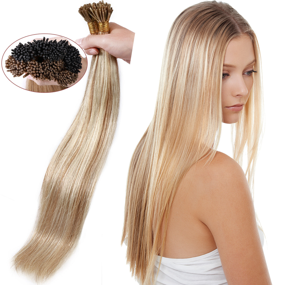I Tip Hair Extensions Human  Highlight Remy Straight Hair Extensions