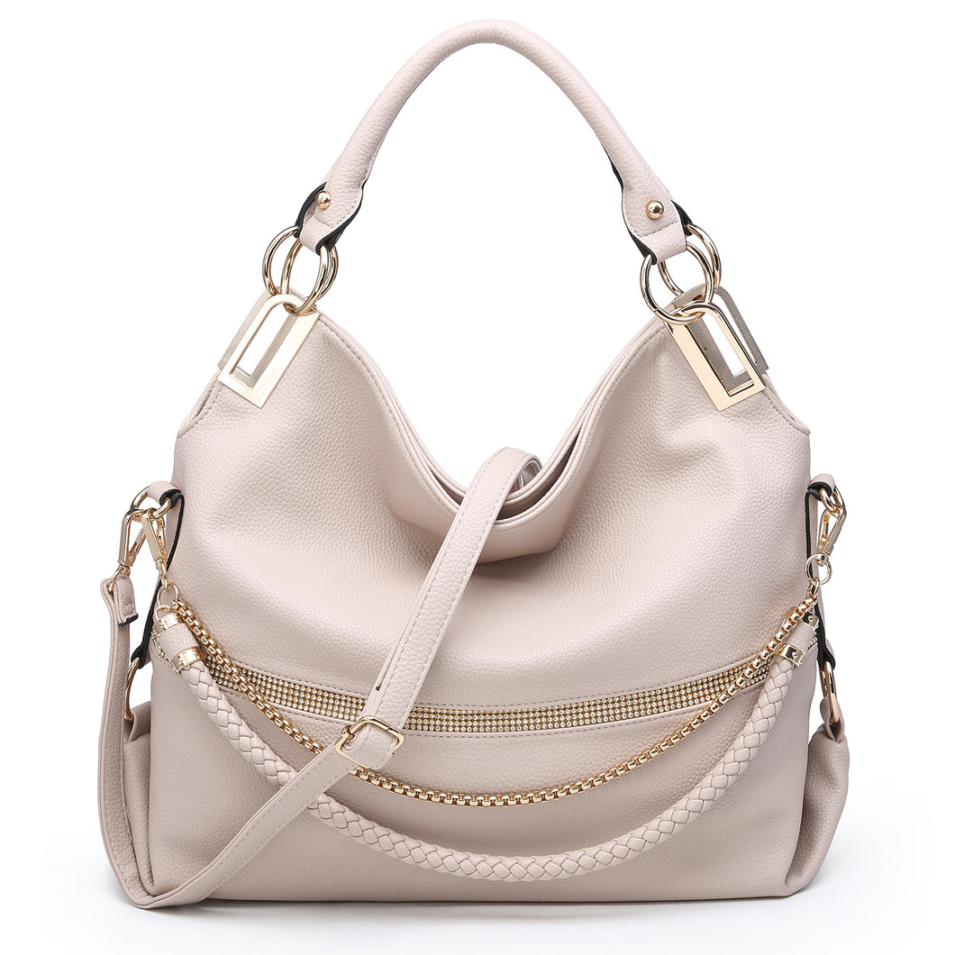 Dasein Women Soft Faux Leather Large Hobo Shoulder Handbags With Rhinestones