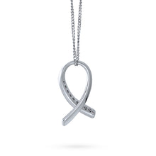 Load image into Gallery viewer, Pave Cubic Zirconia CZ Pink Ribbon Breast Cancer Survivor Pendant Necklace
