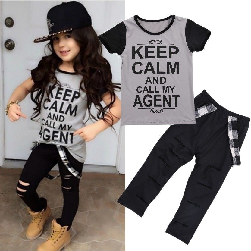 Fashion Girls Clothes Short Sleeve Tops Leggings Pants Outfits 2-7T