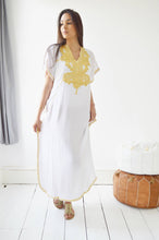 Load image into Gallery viewer, Winter Winter White Caftan Kaftan Maxi Dress - White with Gold
