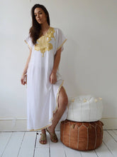 Load image into Gallery viewer, Winter Winter White Caftan Kaftan Maxi Dress - White with Gold
