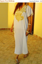 Load image into Gallery viewer, Winter Winter White Caftan Kaftan Maxi Dress - White with Gold
