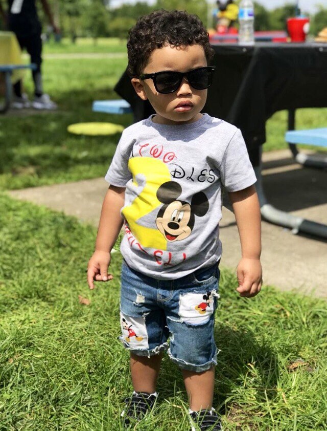 Mickey Mouse Ripped Birthday Shorts,Made From Mickey Fabric