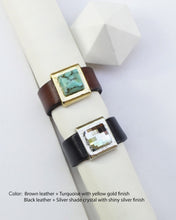 Load image into Gallery viewer, Black Leather Band Rings With Crystal
