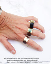 Load image into Gallery viewer, Black Leather Band Rings With Crystal
