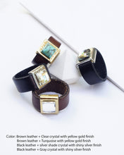 Load image into Gallery viewer, Black Leather Band Rings With Crystal
