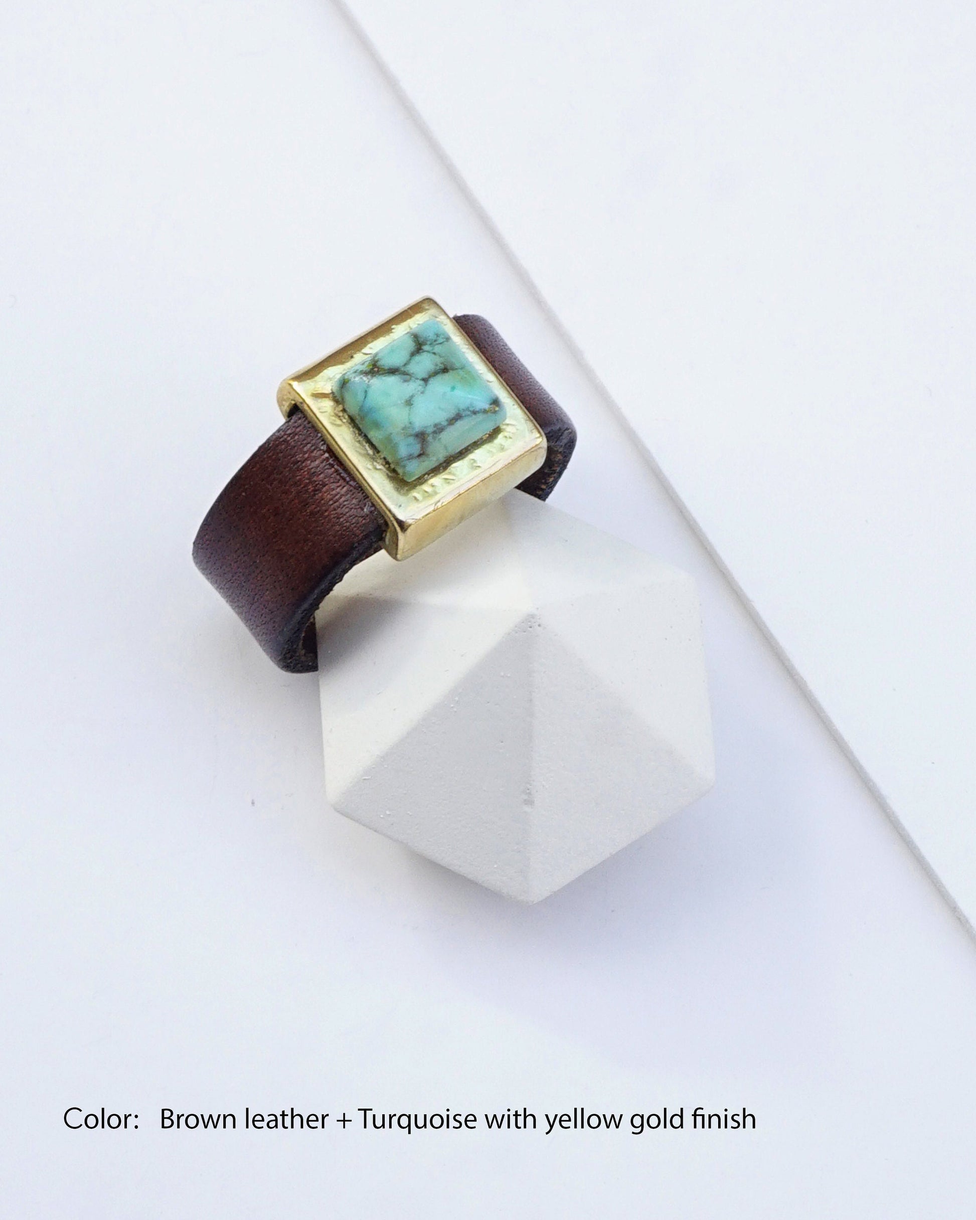 Black Leather Band Rings With Crystal