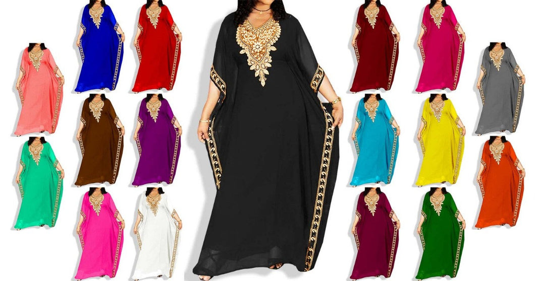 Women Spring Black And Gold Free Size Kaftan Maxi Dress With All Color