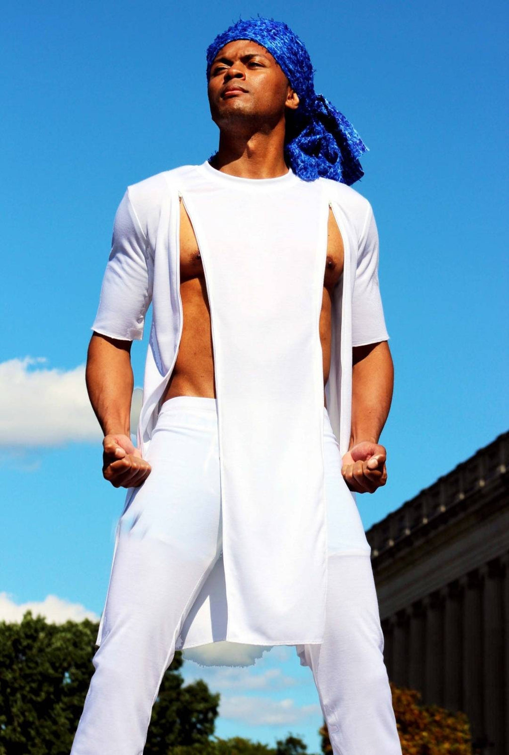 Men's White 2pc Zipped Tunic Set