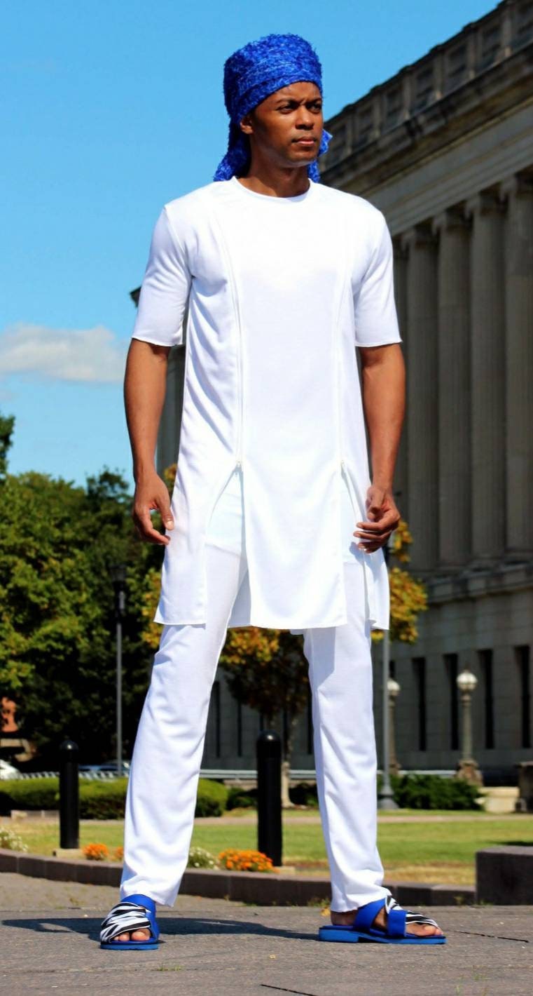 Men's White 2pc Zipped Tunic Set