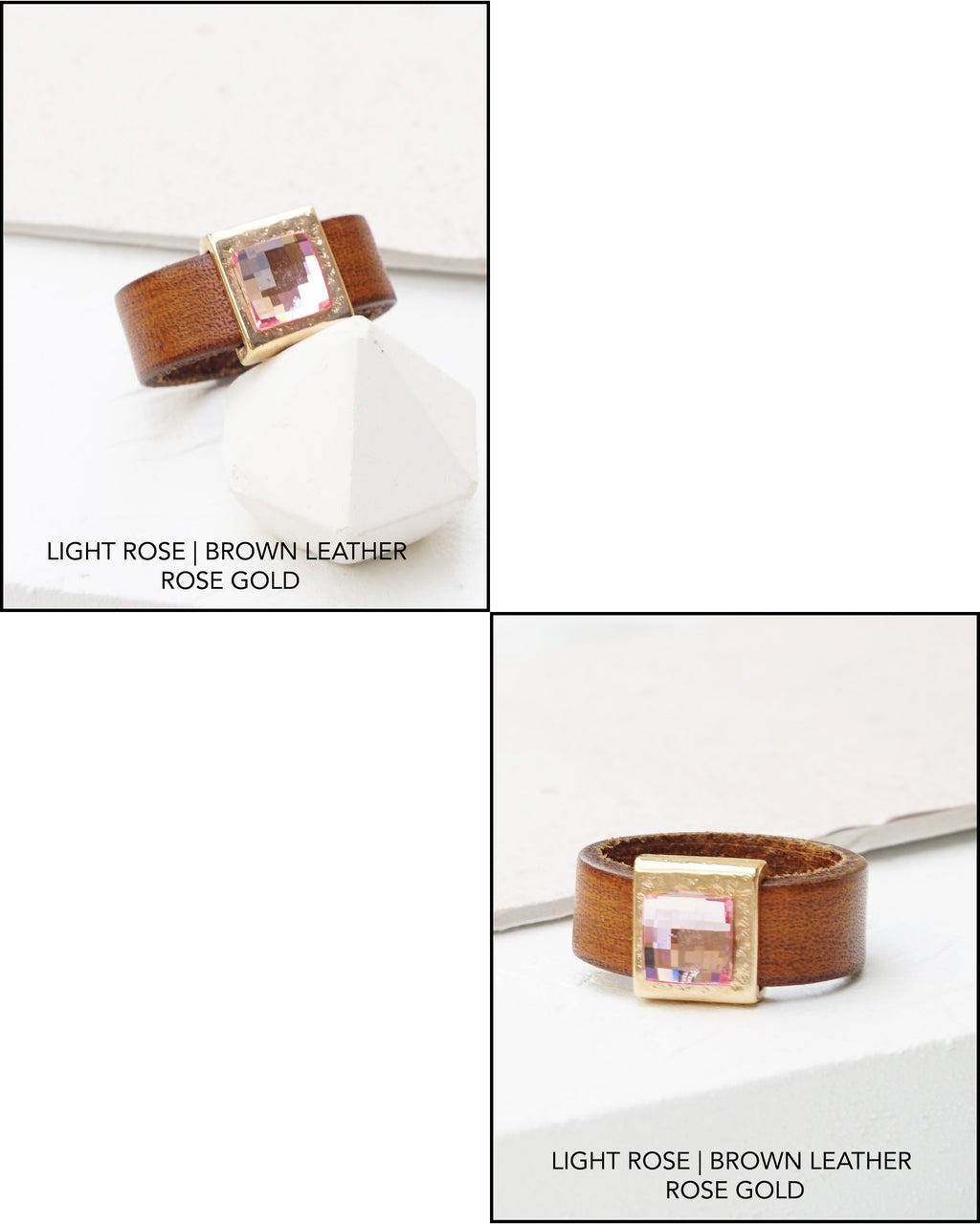 Black Leather Band Rings With Crystal