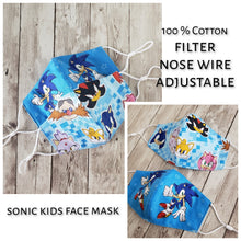 Load image into Gallery viewer, Handmade Sonic The Hedgehog Kids Face Mask, 100% Cotton
