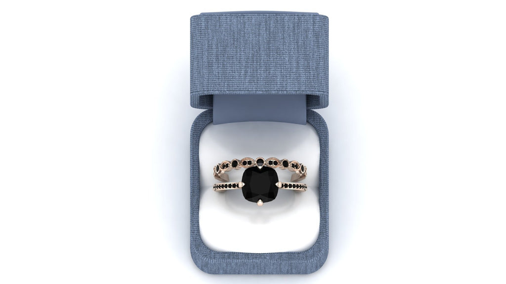 Black Onyx 2.30 Cts. Engagement Wedding Ring Set