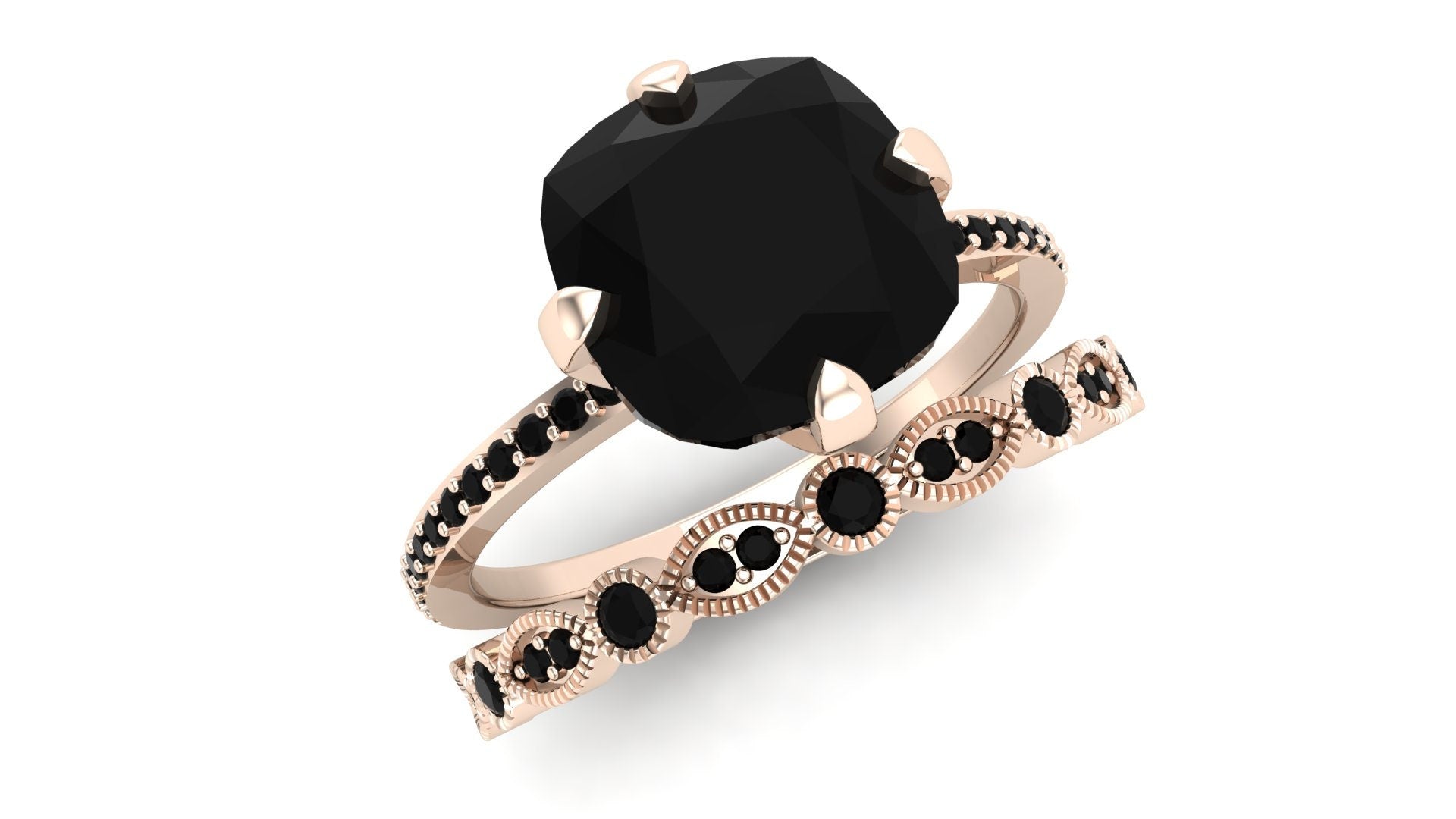 Black Onyx 2.30 Cts. Engagement Wedding Ring Set
