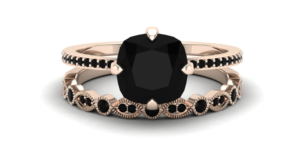 Black Onyx 2.30 Cts. Engagement Wedding Ring Set