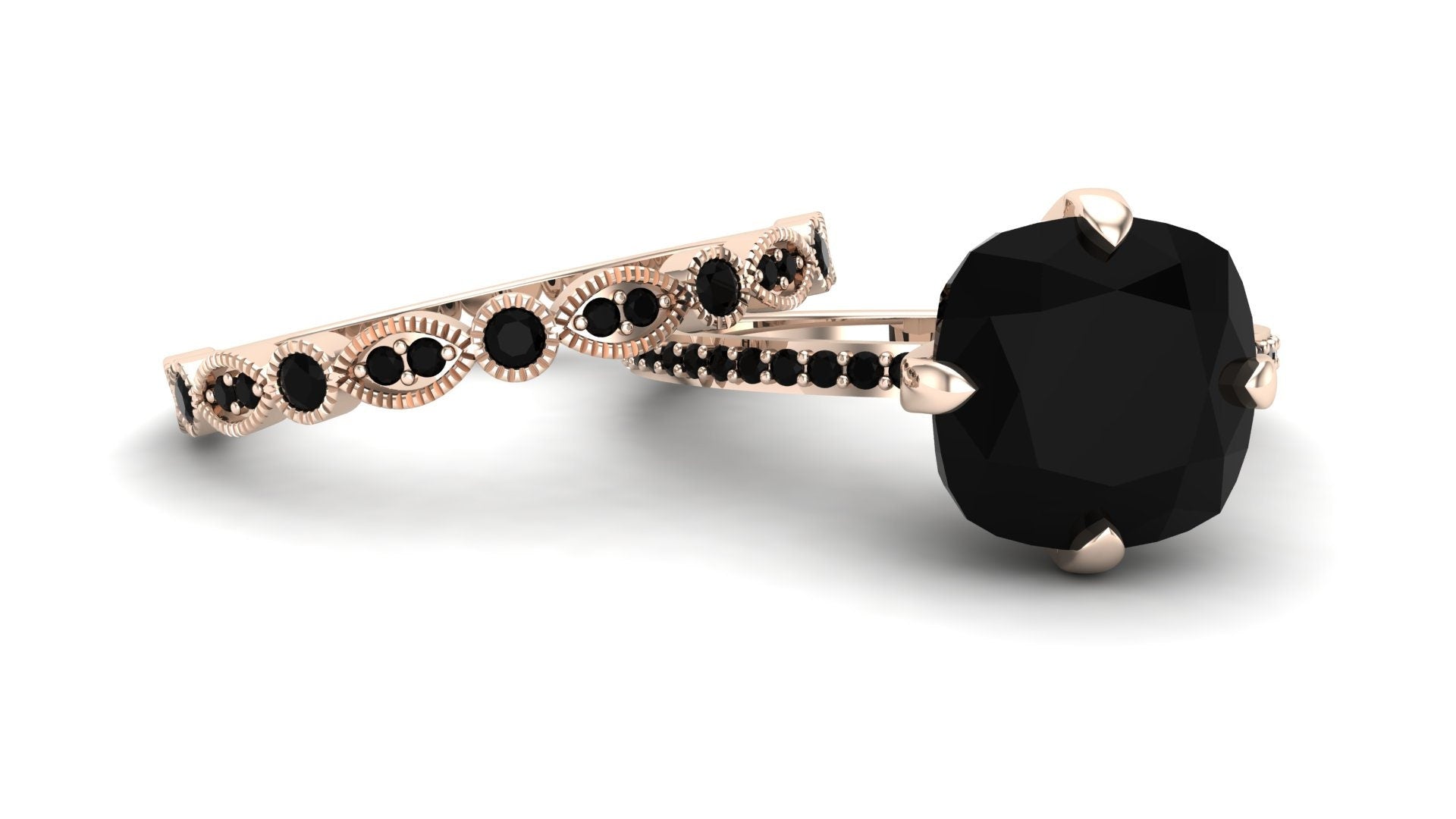 Black Onyx 2.30 Cts. Engagement Wedding Ring Set