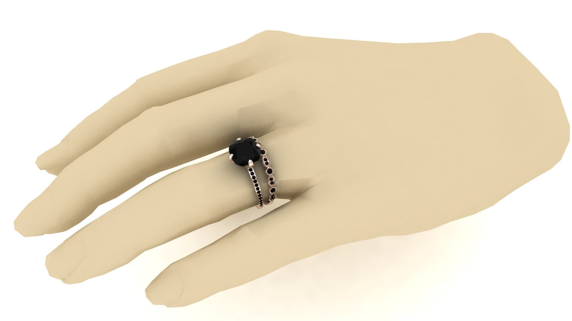 Black Onyx 2.30 Cts. Engagement Wedding Ring Set