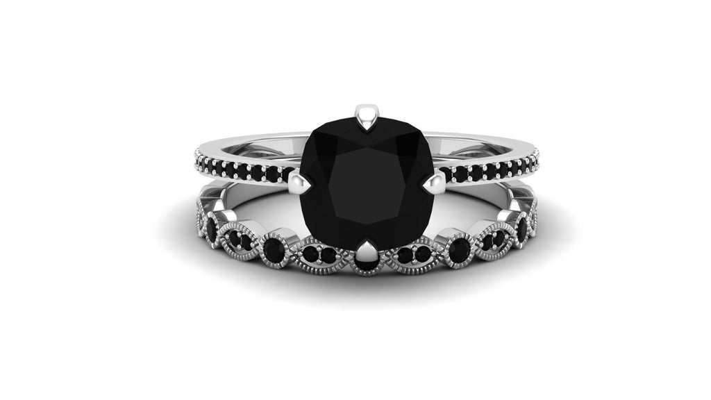 Black Onyx 2.30 Cts. Engagement Wedding Ring Set