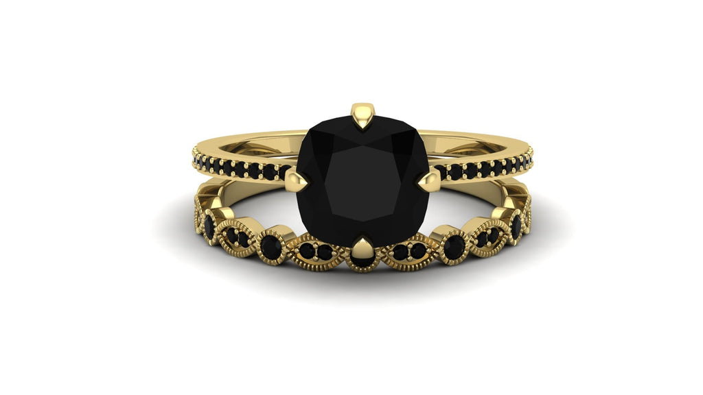 Black Onyx 2.30 Cts. Engagement Wedding Ring Set