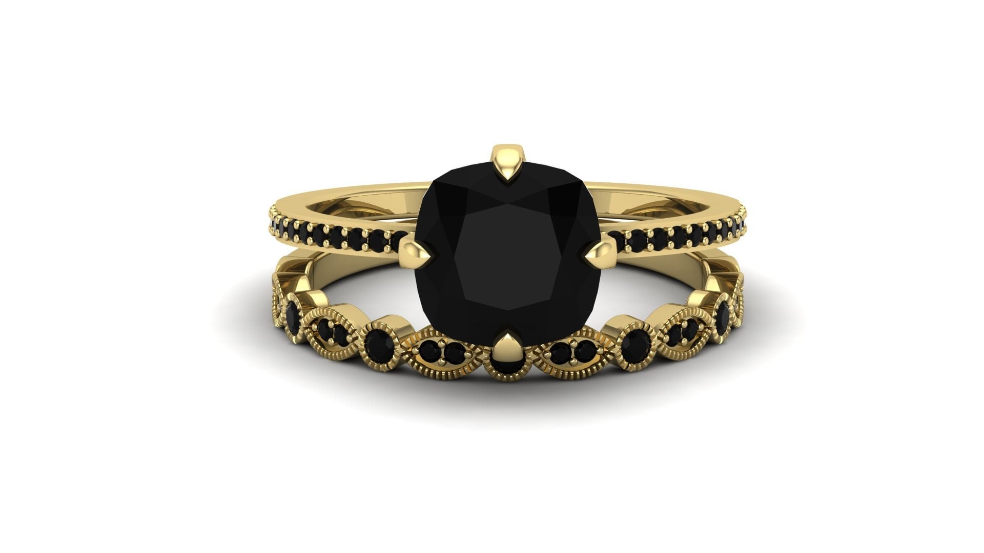 Black Onyx 2.30 Cts. Engagement Wedding Ring Set