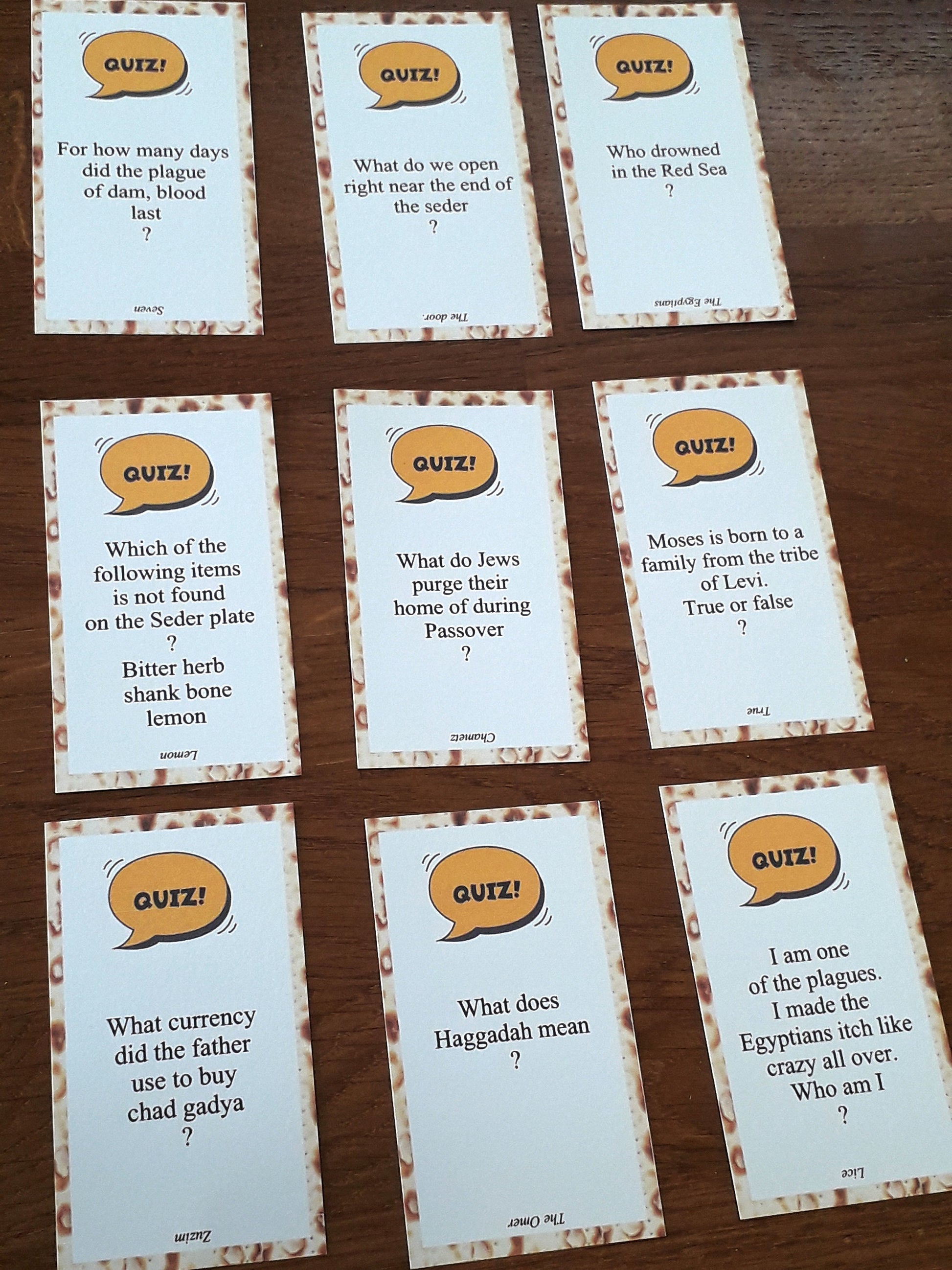 Passover Family Game 50 Trivia Cards Instant Download